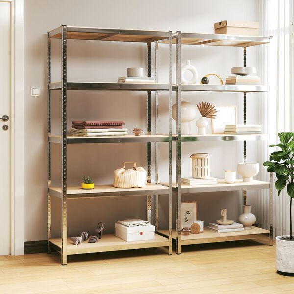 vidaXL 5-Layer Shelves 2 pcs Silver Steel&Engineered Wood