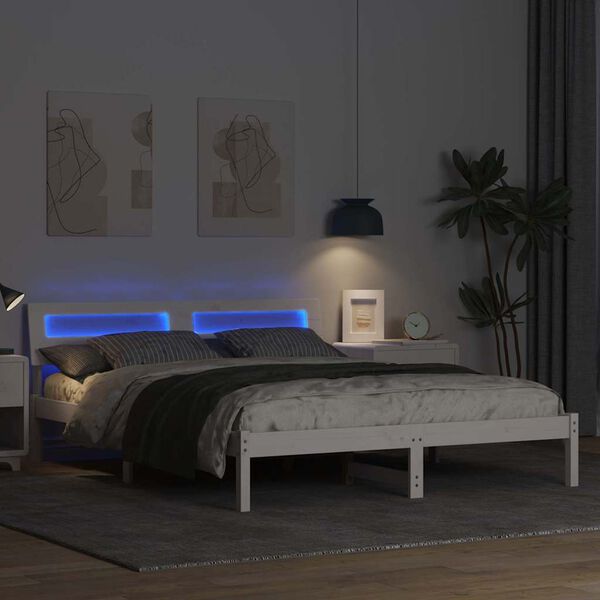 vidaXL Bed Frame with Headboard White 140 x 200 cm Solid Pine Wood