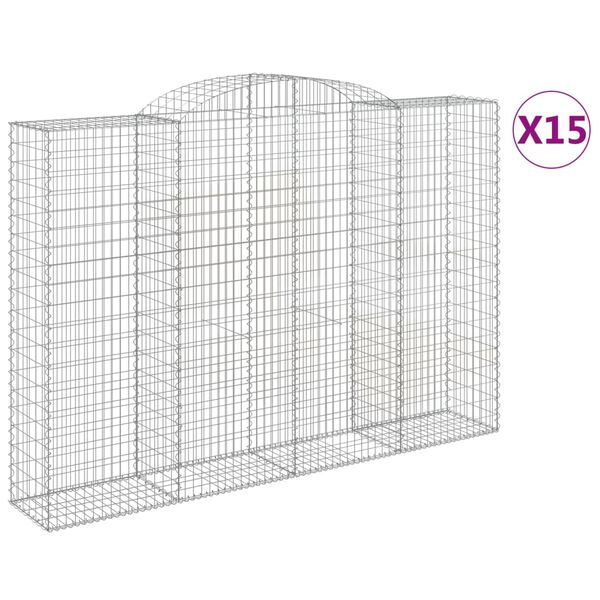 vidaXL Arched Gabion Baskets 15 pcs 300x50x200/220 cm Galvanised Iron