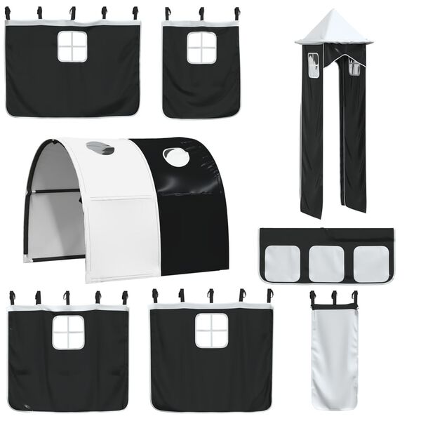 vidaXL Curtains for Loft Bed with Tunnel and Tower White and Black