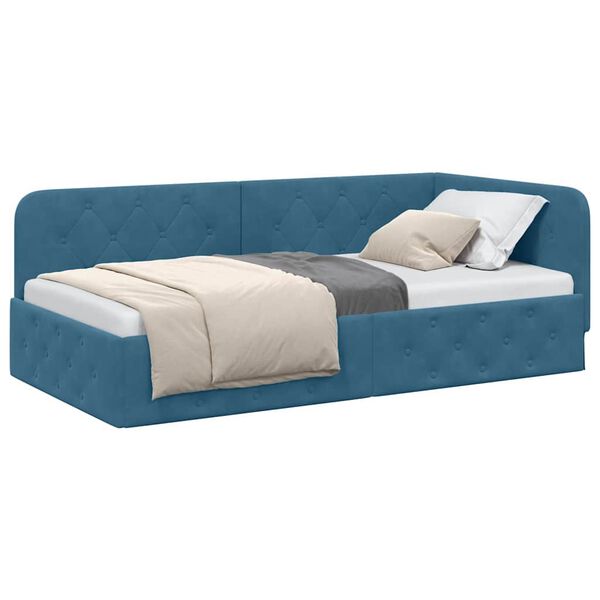 vidaXL Corner Bed Frame with Headboard Blue 90 x 200 cm Velvet