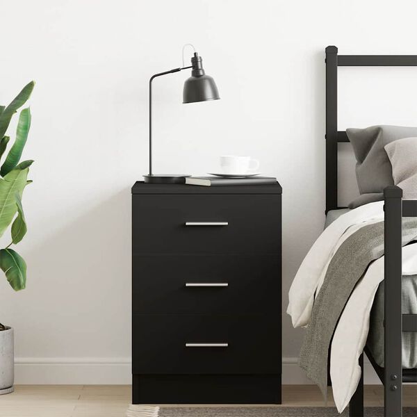 vidaXL Bedside Cabinet Black 38x35x56 cm Engineered Wood