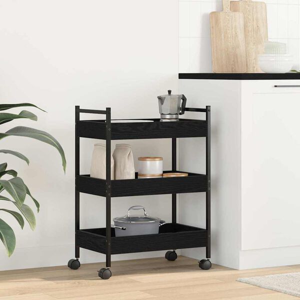 vidaXL Kitchen Trolley Black oak 50 x 30 x 70 cm Engineered Wood