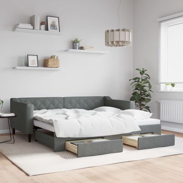 vidaXL Daybed with Trundle&Drawers without Mattress Dark Grey 90x190 cm Single