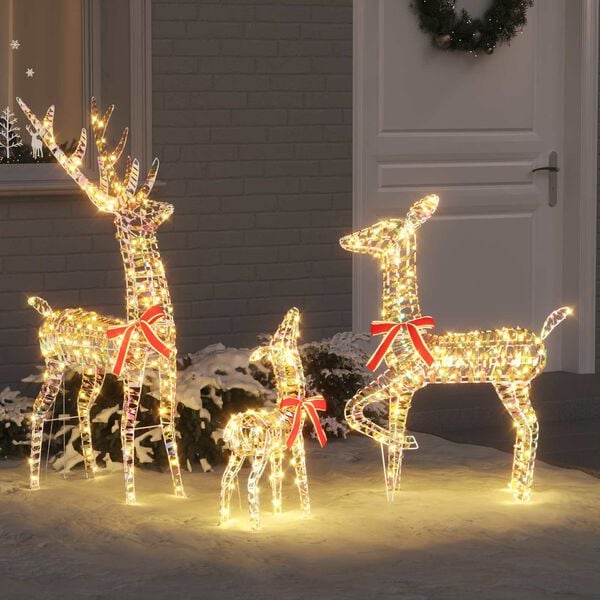 vidaXL Reindeer Family 3 pcs Warm white 67 x 26 x 127 cm PET