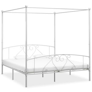 vidaXL Bed Frame without Mattress with Canopy White 180x200 cm Super King Metal
