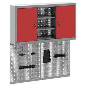 vidaXL Tool Cabinet Set with Shelf 3 pcs Red Powder-Coated Steel