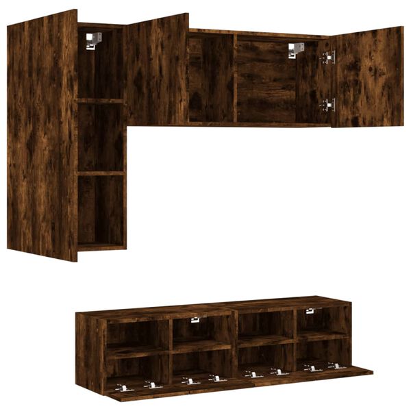 vidaXL 4 Piece TV Wall Units Smoked Oak Engineered Wood