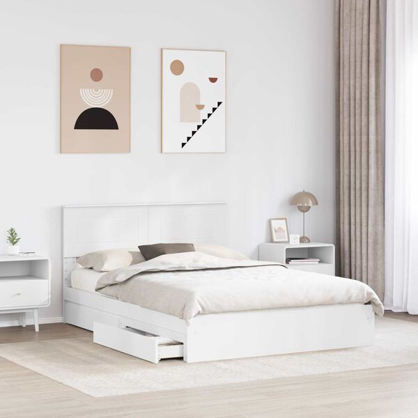 vidaXL Storage Bed with Headboard White 140 x 190 cm Engineered Wood
