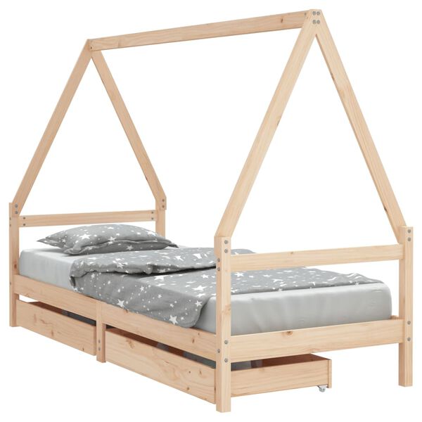 vidaXL Kids Bed Frame with Drawers 90x190 cm Solid Wood Pine