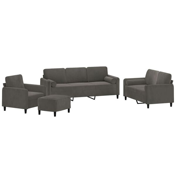 vidaXL 4 Piece Sofa Set with Throw Pillows&Cushions Dark Grey Velvet