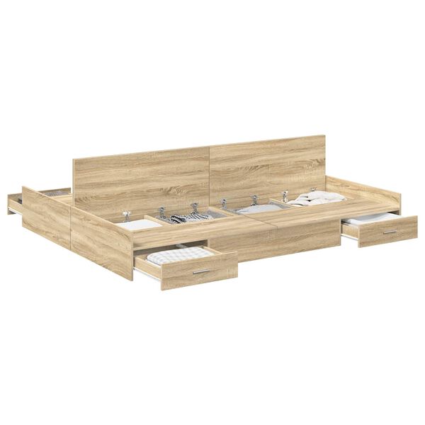 vidaXL Storage Bed Frame Sonoma Oak 140 x 200 cm Engineered Wood