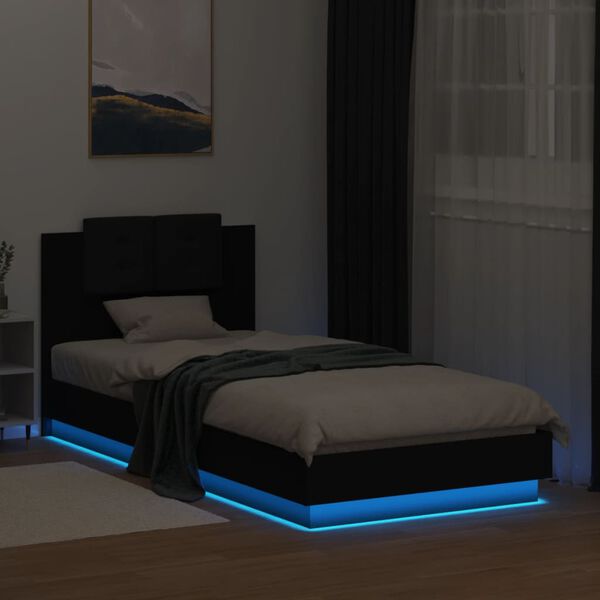 vidaXL Bed Frame with LED without Mattress Black 90x200 cm