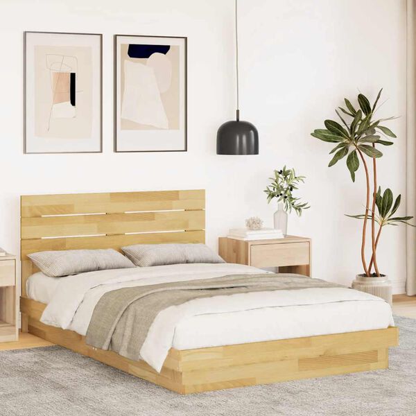vidaXL Bed Frame with Headboard without Mattress 120x190 cm Small Double Solid Wood Oak