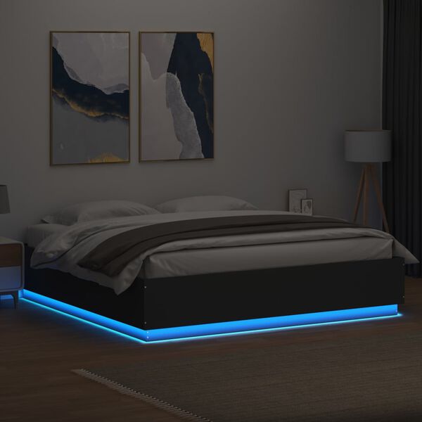 vidaXL Bed Frame with LED without Mattress Black 200x200 cm
