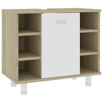 vidaXL Bathroom Cabinet White and Sonoma Oak 60x32x53.5 cm Engineered Wood