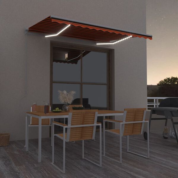 vidaXL Manual Retractable Awning with LED 300x250 cm Orange and Brown