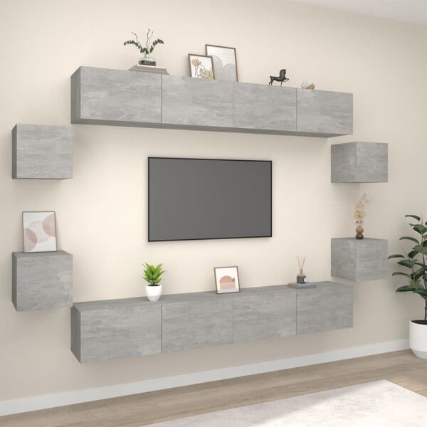 vidaXL 8 Piece TV Cabinet Set Concrete Grey Engineered Wood