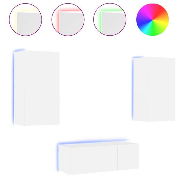 vidaXL 4 Piece TV Wall Units with LED White Engineered Wood