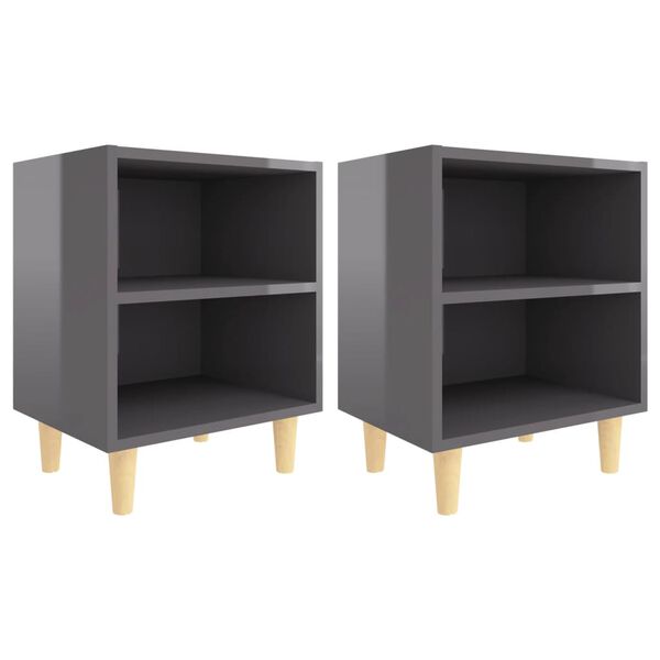 vidaXL Bed Cabinets Solid Wood Legs 2 pcs High Gloss Grey 40x30x50 cm
