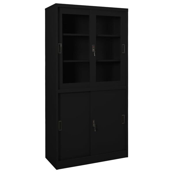 vidaXL Office Cabinet with Sliding Door Black 90x40x180 cm Steel