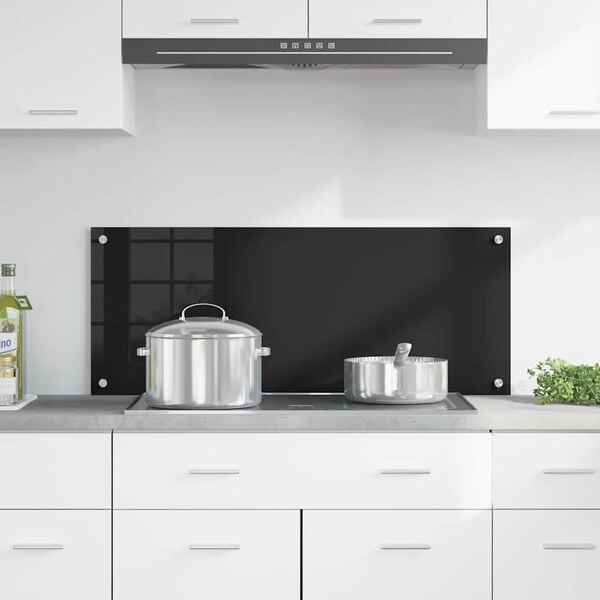 vidaXL Kitchen Backsplash Black 100 x 40 cm Tempered Glass