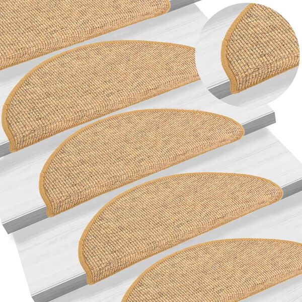 vidaXL Stair Mats 15 pcs 65x21x4 cm Sisal Half Round Large