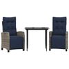 vidaXL 3 Piece Garden Dining Set with Cushions Grey Poly Rattan