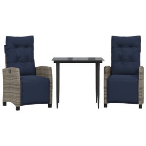 vidaXL 3 Piece Garden Dining Set with Cushions Grey Poly Rattan