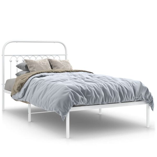 vidaXL Metal Bed Frame without Mattress with Headboard White 100x190cm