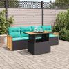 vidaXL 5 Piece Garden Sofa Set with Cushions Black Poly Rattan Acacia