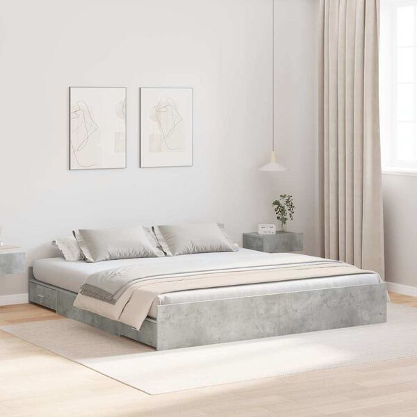 vidaXL Storage Bed Frame Concrete Grey 180 x 200 cm Engineered Wood