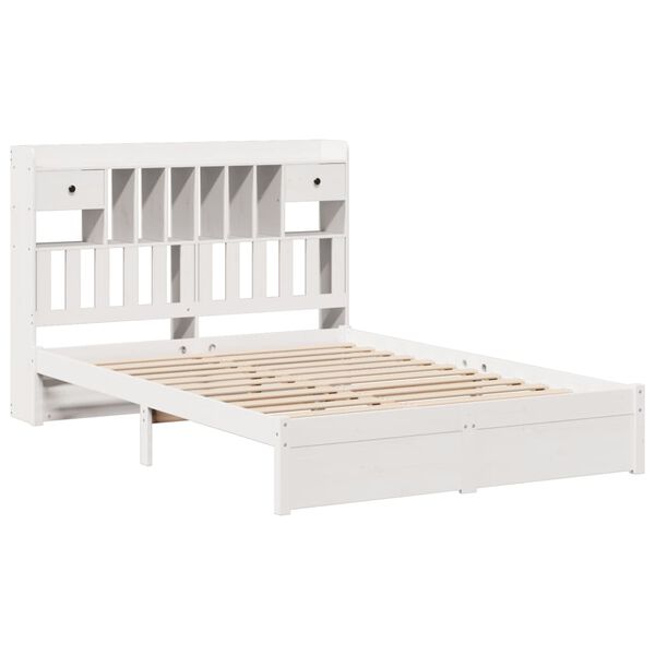 vidaXL Bookcase Bed without Mattress White 150x200cm King Size Solid Wood Pine