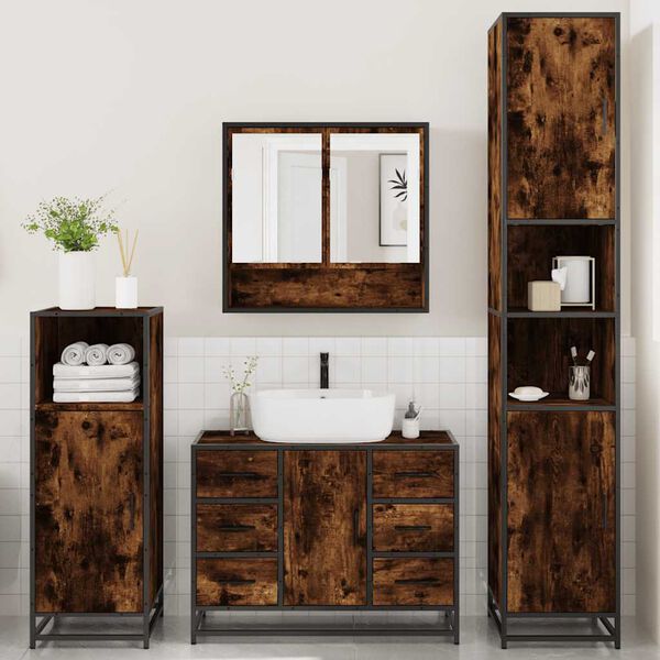 vidaXL 4&nbsp;Piece Bathroom Furniture Set&nbsp;Smoked Oak Engineered Wood