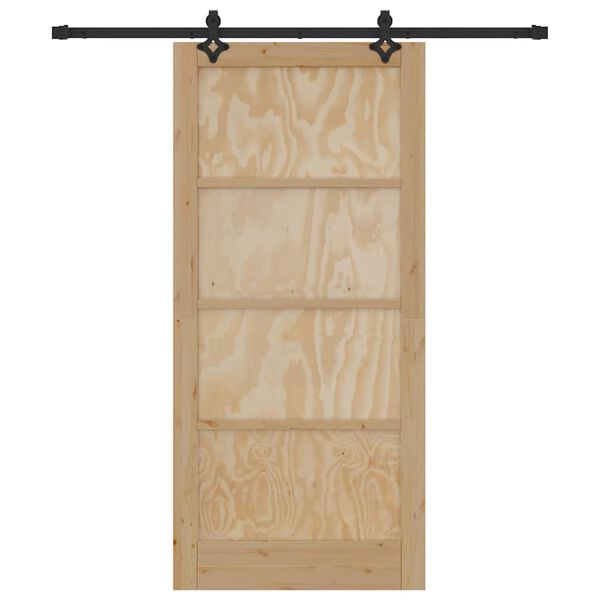 vidaXL Sliding Door Natural and Black 93 x 202 cm Solid Pine Wood