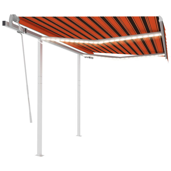 vidaXL Manual Retractable Awning with LED 3.5x2.5 m Orange and Brown