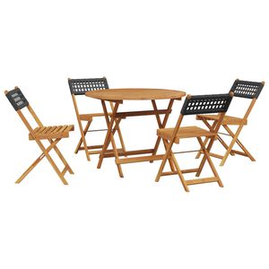 vidaXL 5 Piece Garden Dining Set Black Poly Rattan and Solid Wood