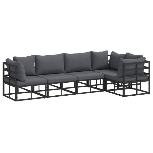 vidaXL Garden Sofa Set with Cushion 5 pcs Black Aluminium