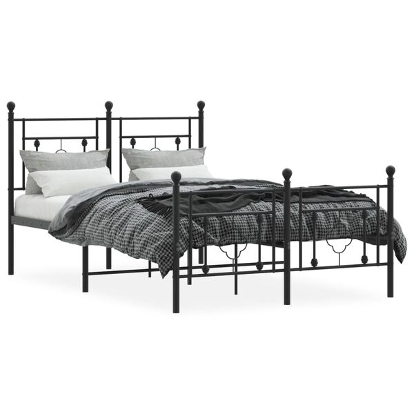 vidaXL Metal Bed Frame without Mattress with Footboard Black 120x190cm