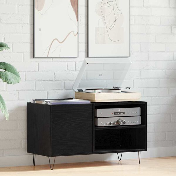 vidaXL Record Cabinet Black Oak 85 x 38 x 48 cm Engineered Wood