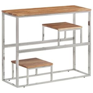 vidaXL Console Table Silver Stainless Steel and Solid Wood Acacia