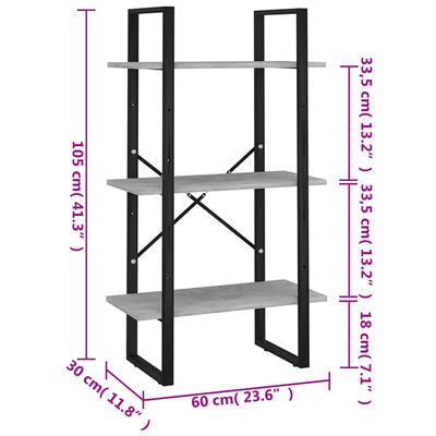 vidaXL Storage Shelf Concrete Grey 60x30x105 cm Engineered Wood