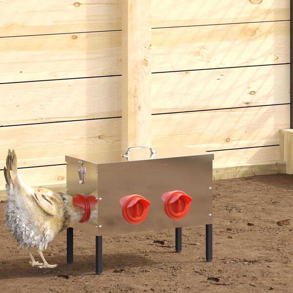 vidaXL Chicken Feeder 2 pcs Silver 41.5 x 20.5 x 33 cm