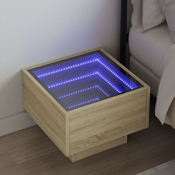 vidaXL Bedside Table with Infinity LED Sonoma Oak 40x40x30 cm