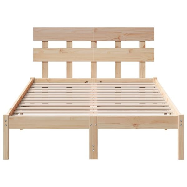 vidaXL Bed Frame with Headboard Brown 135 x 190 cm Solid Pine wood
