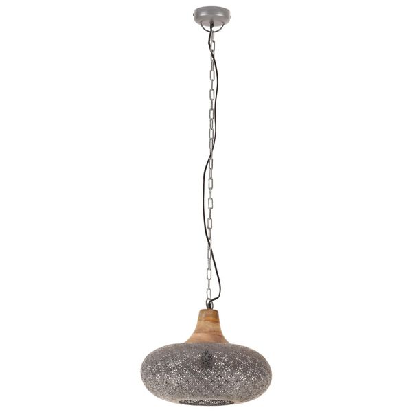 vidaXL Industrial Hanging Lamp Grey Iron & Solid Wood 40 cm E27