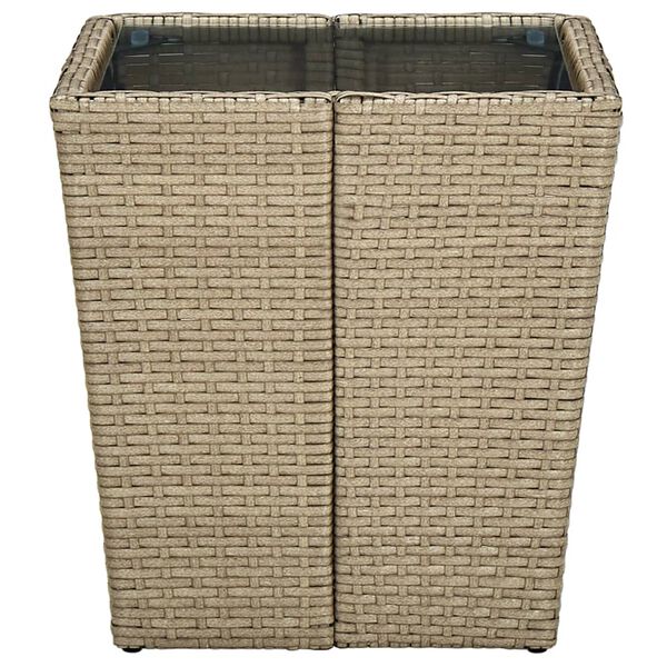 vidaXL Tea Table Beige 41.5x41.5x44 cm Poly Rattan and Tempered Glass