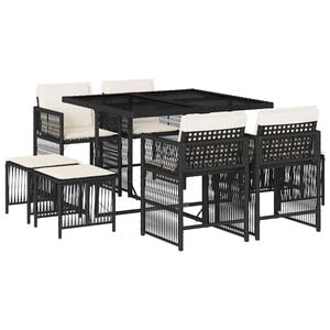 vidaXL 9 Piece Garden Dining Set with Cushions Black Poly Rattan