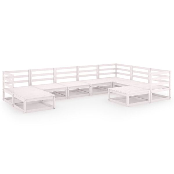 vidaXL 9 Piece Garden Lounge Set White Solid Pinewood