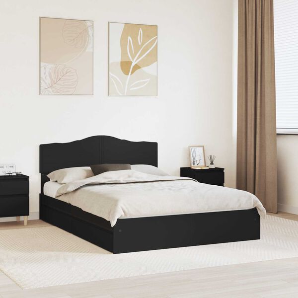 vidaXL Storage Bed with Headboard Black 140 x 190 cm Engineered Wood
